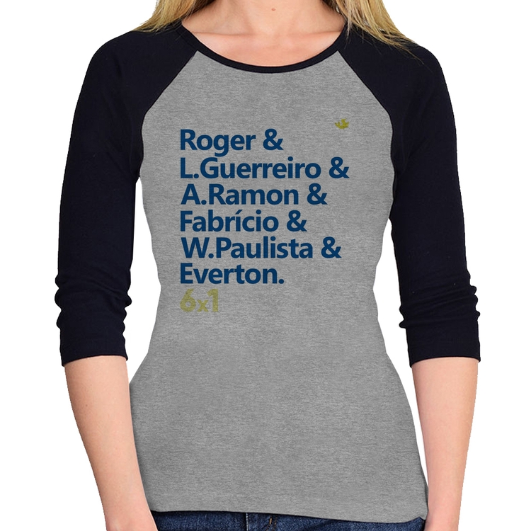 Baby Look Raglan 6x1 Gols Manga 3/4 - Cinza/Preto