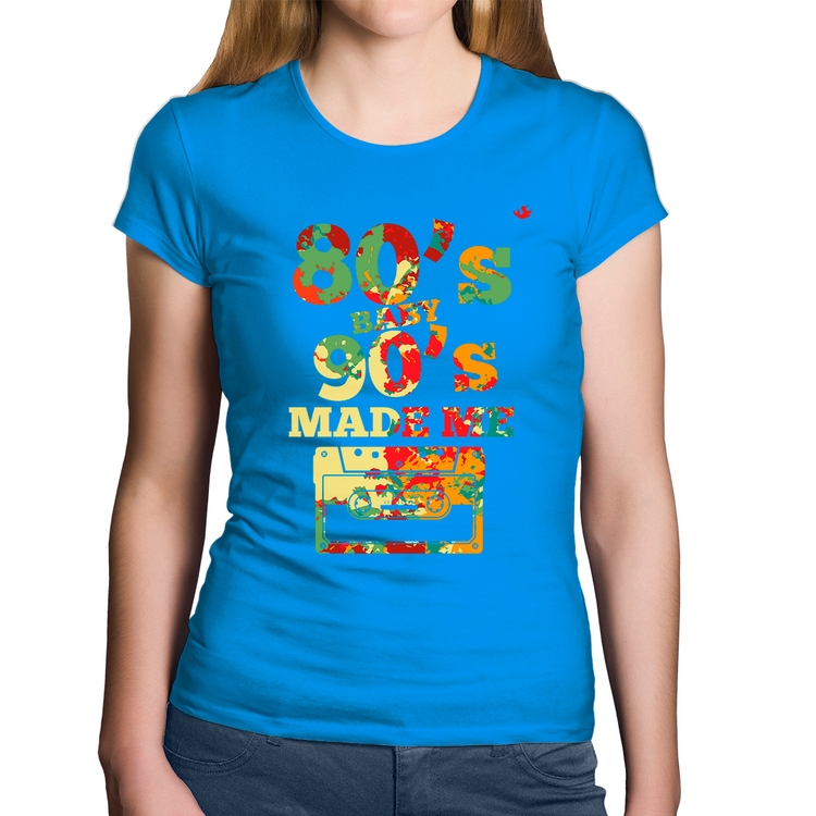 Baby Look Algodão 80's Baby 90's made me - Azul