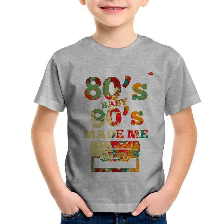 Camiseta Infantil 80's Baby 90's made me - Cinza