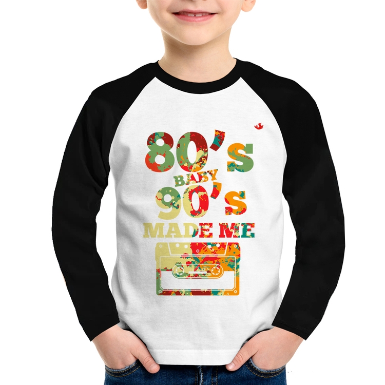 Camiseta Raglan Infantil 80's Baby 90's made me Manga Longa
