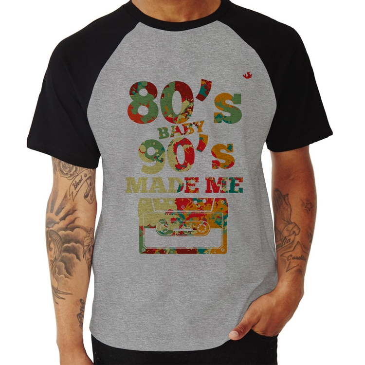 Camiseta Raglan 80's Baby 90's made me - Cinza/Preto