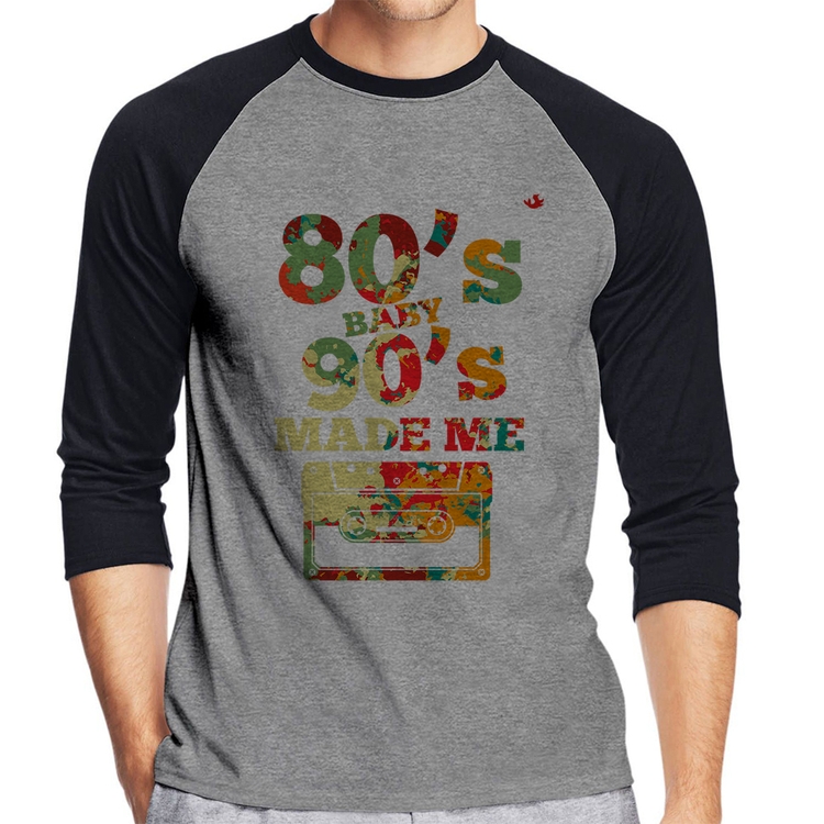 Camiseta Raglan 80's Baby 90's made me Manga 3/4 - Cinza/Preto