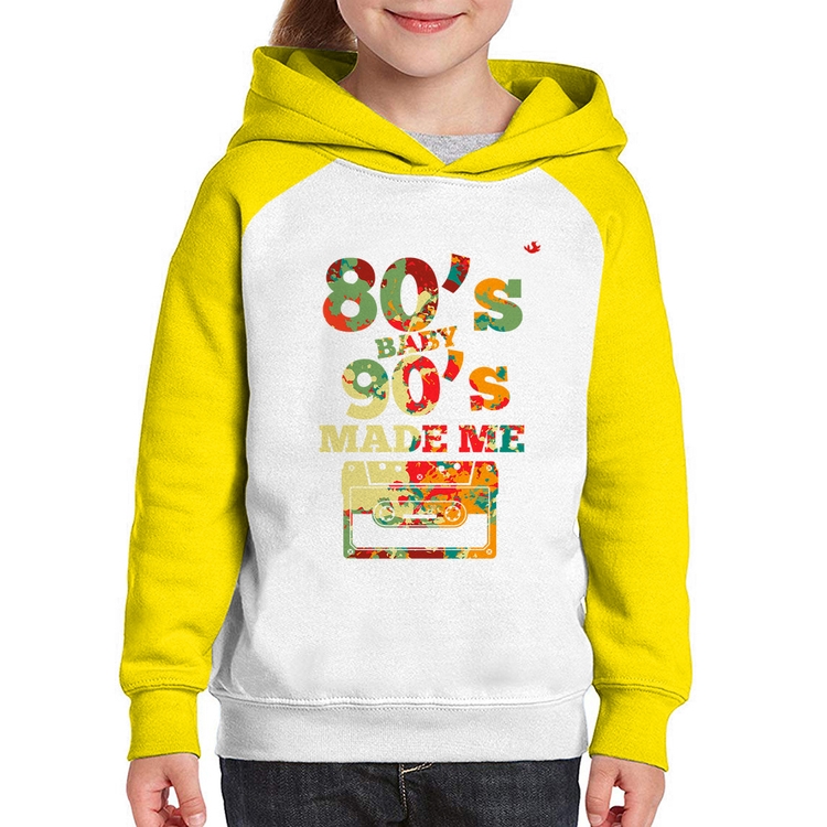 Moletom Infantil 80's Baby 90's made me - Branco/Amarelo