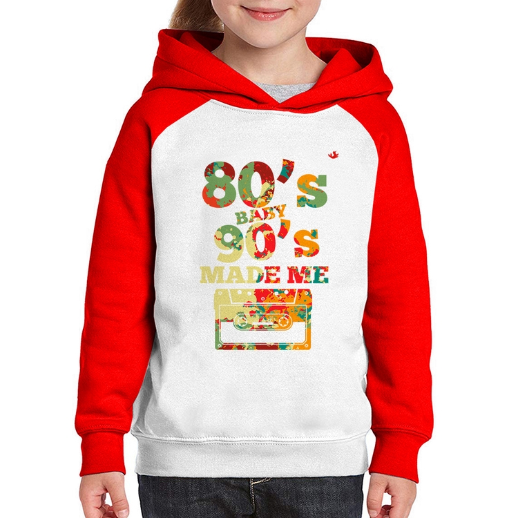 Moletom Infantil 80's Baby 90's made me - Branco/Vermelho