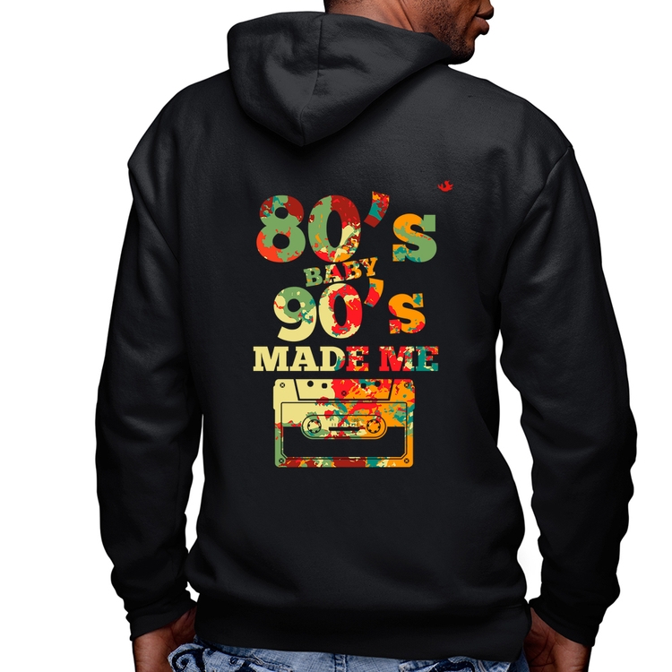 Blusa Moletom 80's Baby 90's made me Masculina com Capuz e Zíper