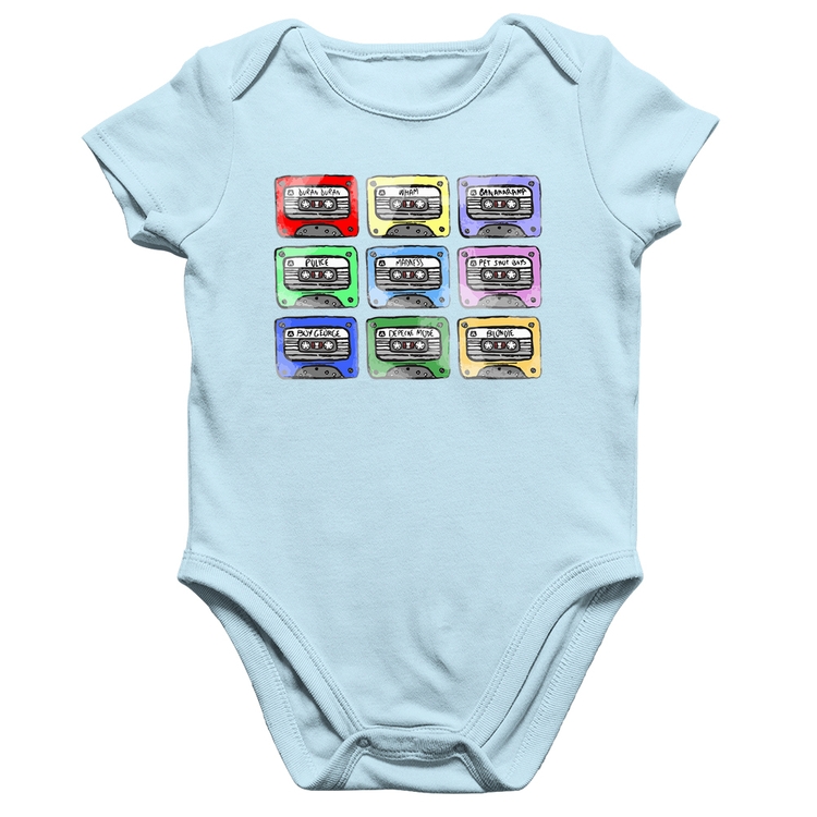 Body Bebê Algodão 80's Cassette Tapes - Azul Bebê
