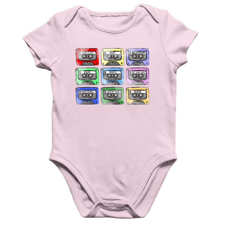 Body Bebê Algodão 80's Cassette Tapes - Rosa Bebê