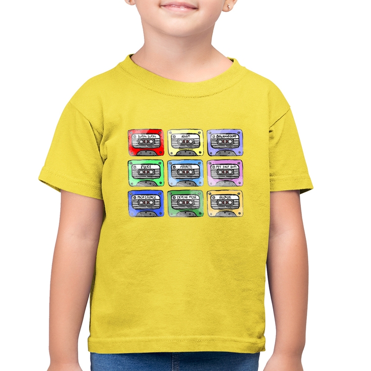 Camiseta Algodão Infantil 80's Cassette Tapes - Amarelo Canário