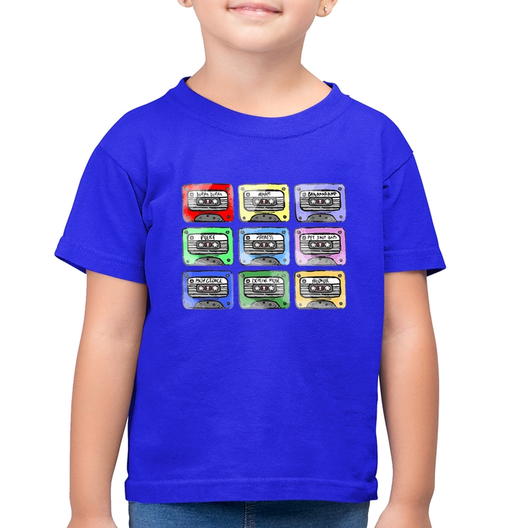 Camiseta Algodão Infantil 80's Cassette Tapes - Azul Royal