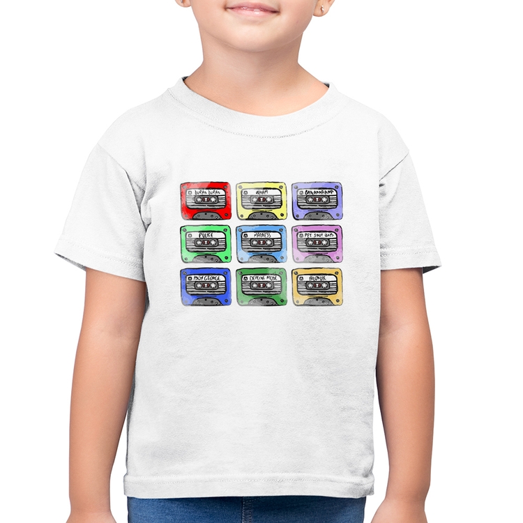 Camiseta Algodão Infantil 80's Cassette Tapes - Branca
