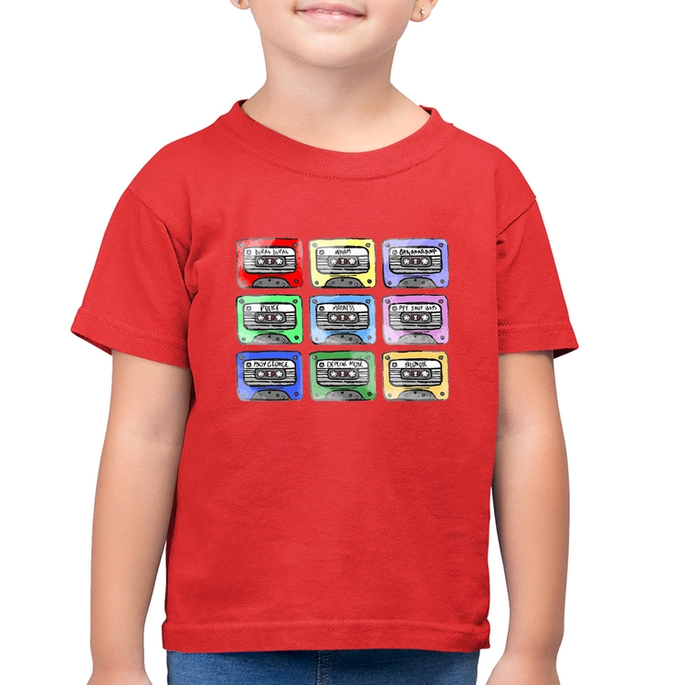 Camiseta Algodão Infantil 80's Cassette Tapes - Vermelha