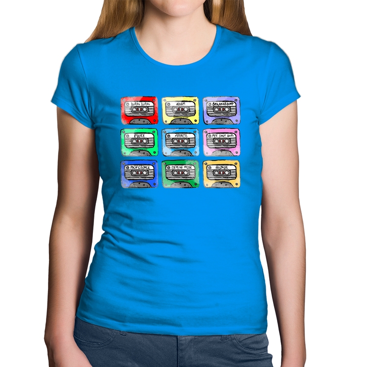 Baby Look Algodão 80's Cassette Tapes - Azul