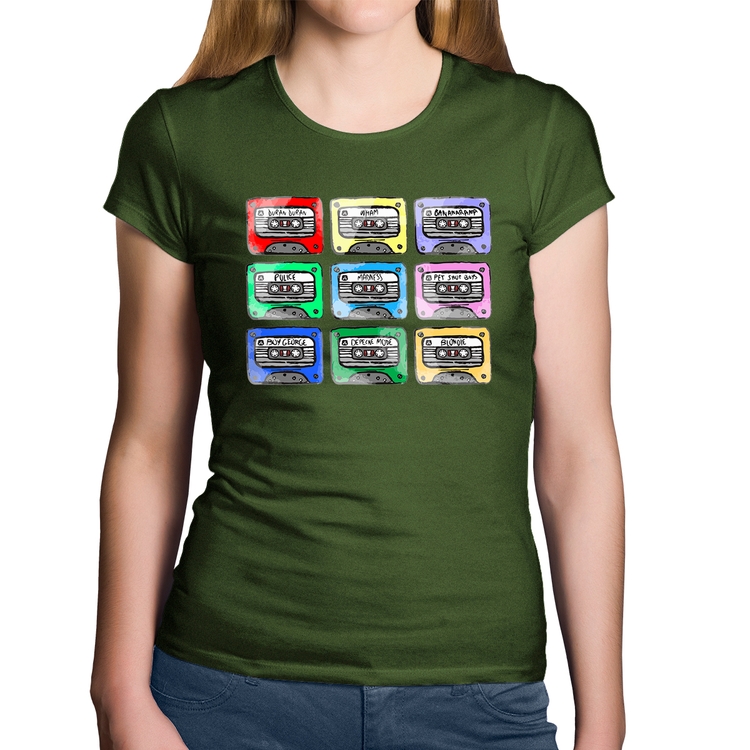 Baby Look Algodão 80's Cassette Tapes - Musgo