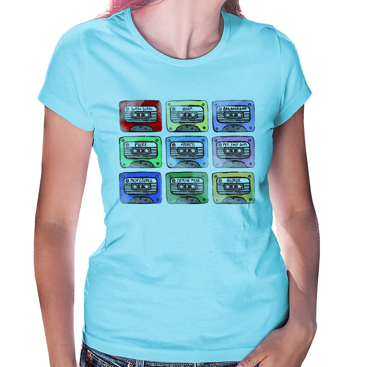 Baby Look 80's Cassette Tapes - Azul Bebê