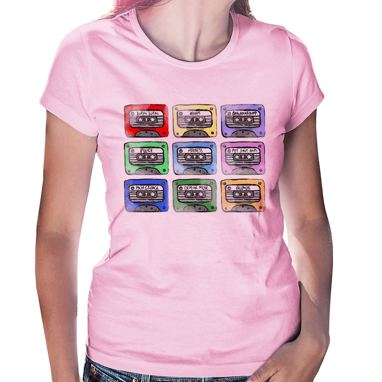 Baby Look 80's Cassette Tapes - Rosa Bebê