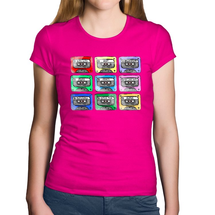 Baby Look Algodão 80's Cassette Tapes - Rosa