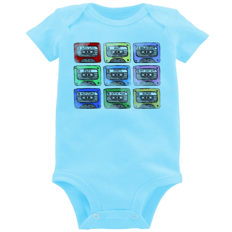 Body Bebê 80's Cassette Tapes - Azul Bebê