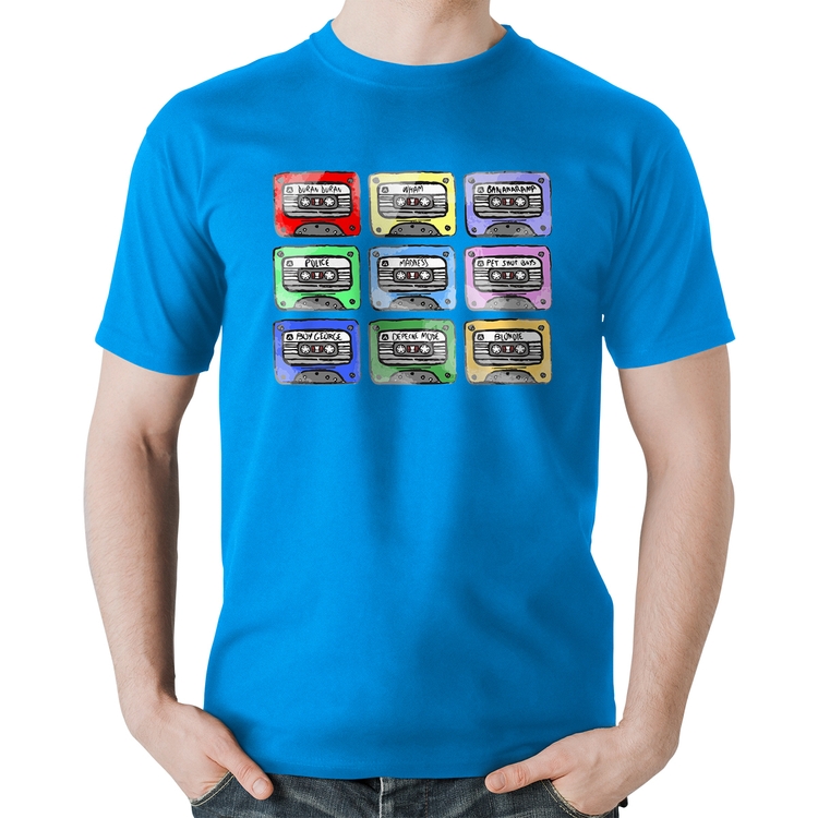 Camiseta Algodão 80's Cassette Tapes - Azul