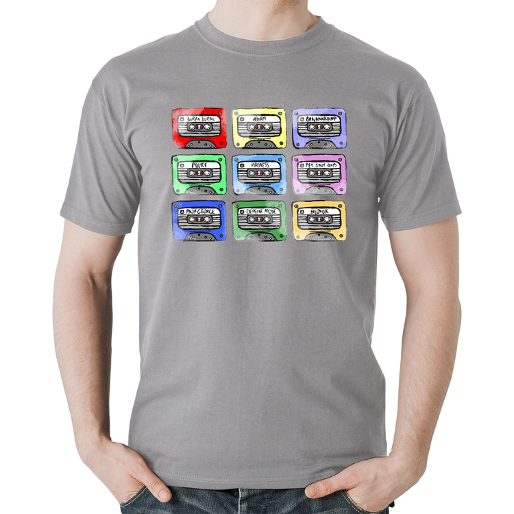 Camiseta Algodão 80's Cassette Tapes - Cinza