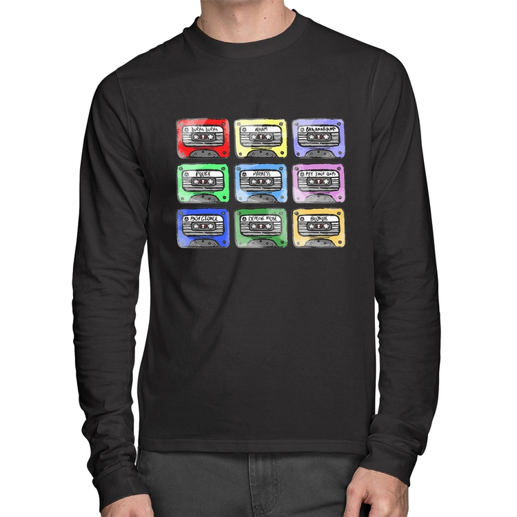 Camiseta Algodão 80's Cassette Tapes Manga Longa