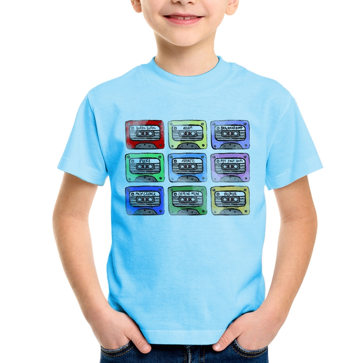 Camiseta Infantil 80's Cassette Tapes - Azul Bebê