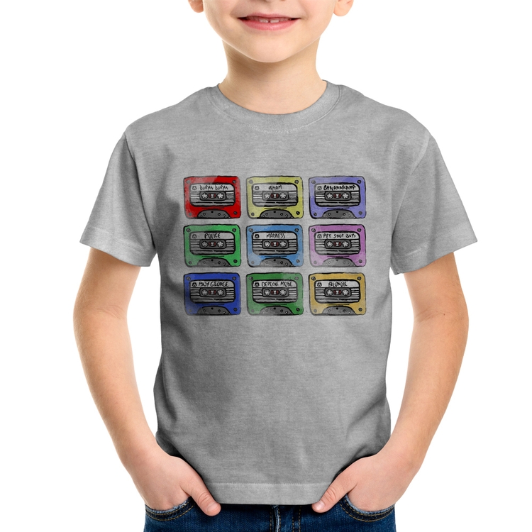 Camiseta Infantil 80's Cassette Tapes - Cinza