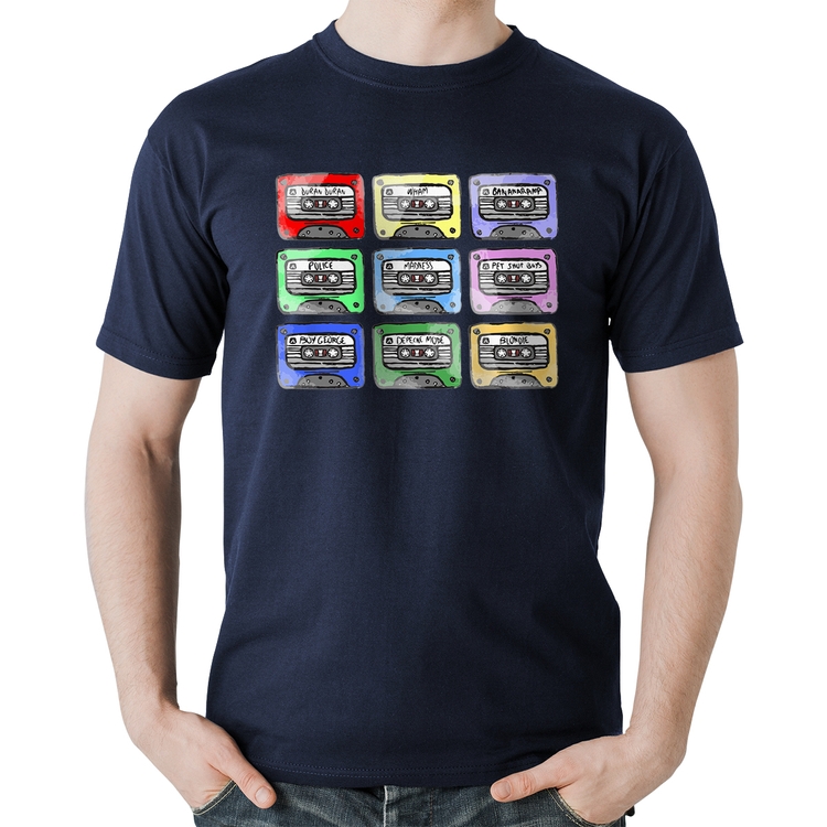 Camiseta Algodão 80's Cassette Tapes - Marinho