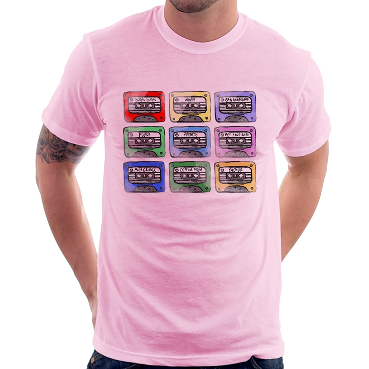 Camiseta 80's Cassette Tapes - Rosa Bebê