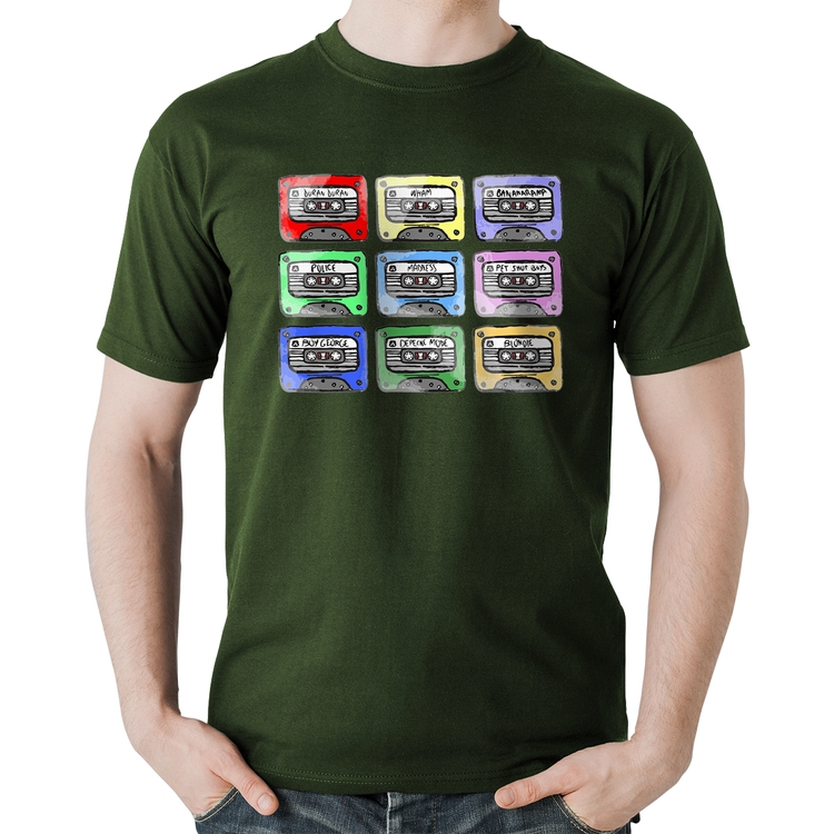 Camiseta Algodão 80's Cassette Tapes - Musgo