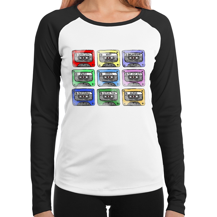 Baby Look Raglan 80's Cassette Tapes Manga Longa
