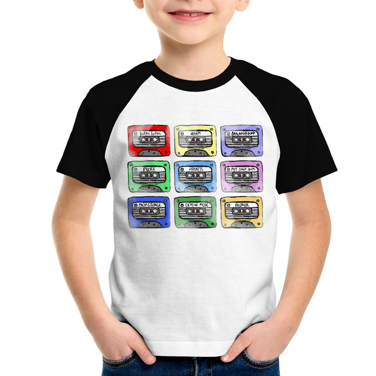 Camiseta Raglan Infantil 80's Cassette Tapes