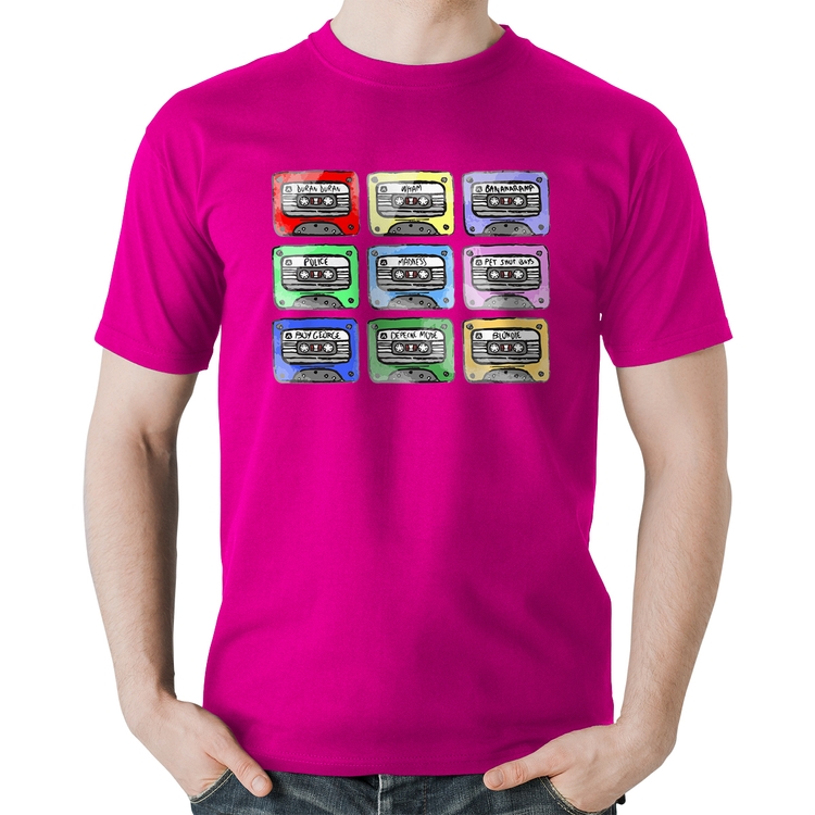 Camiseta Algodão 80's Cassette Tapes - Rosa