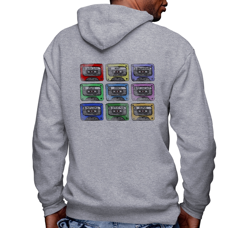 Blusa Moletom 80's Cassette Tapes Masculina com Capuz e Zíper - Mescla