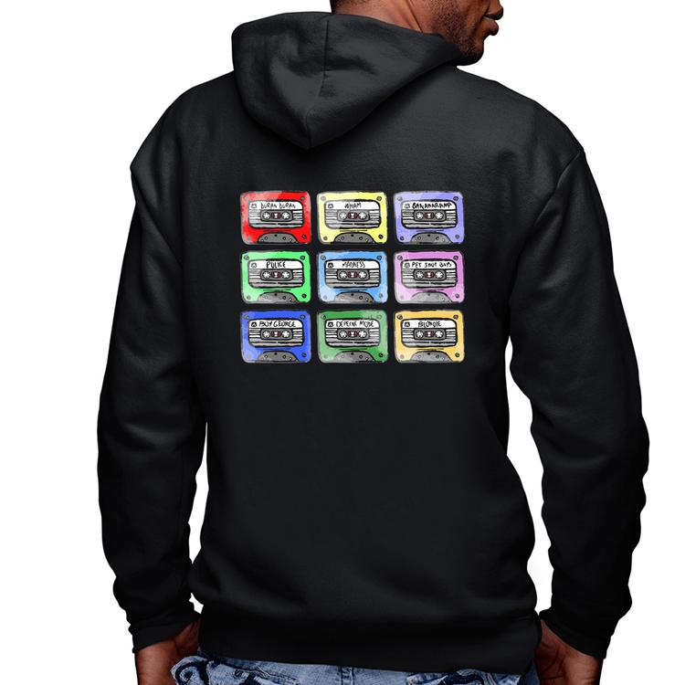 Blusa Moletom 80's Cassette Tapes Masculina com Capuz e Zíper