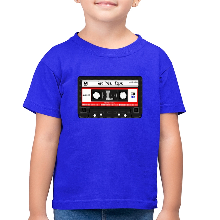 Camiseta Algodão Infantil 80's Mix Tape - Azul Royal