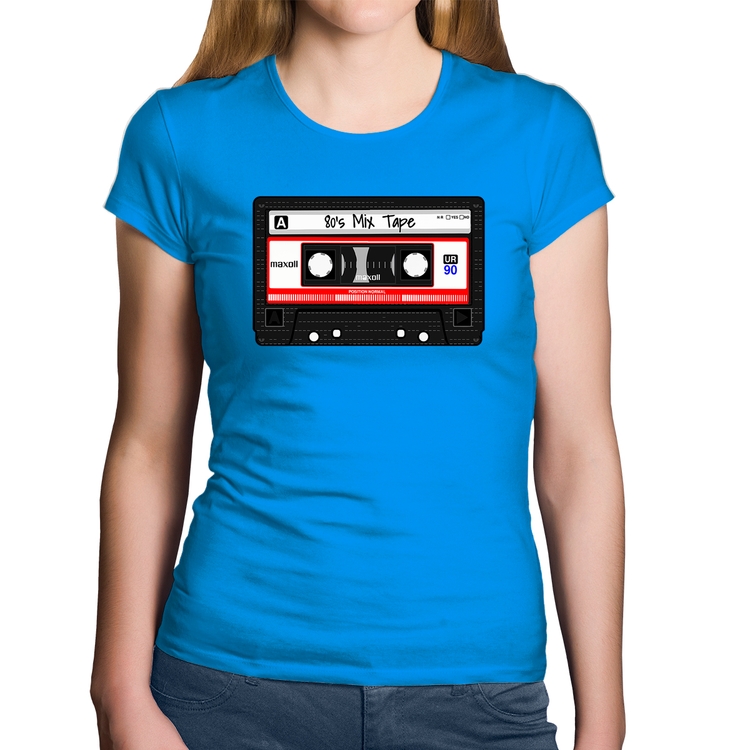 Baby Look Algodão 80's Mix Tape - Azul