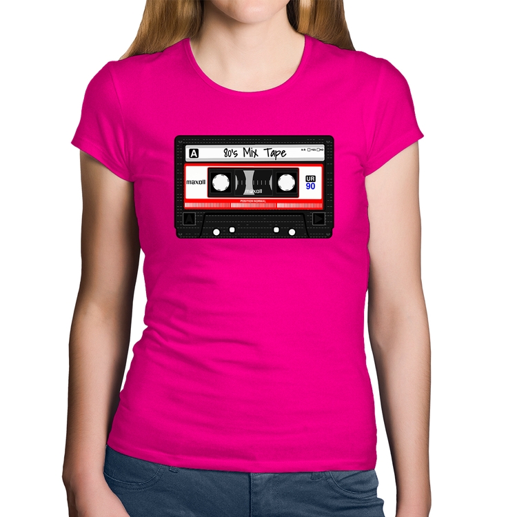 Baby Look Algodão 80's Mix Tape - Rosa