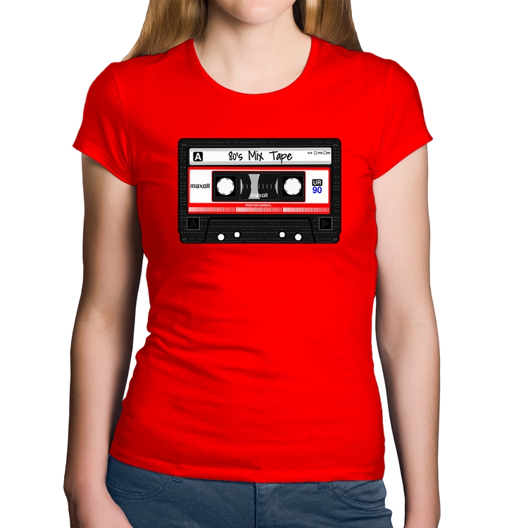 Baby Look Algodão 80's Mix Tape - Vermelha