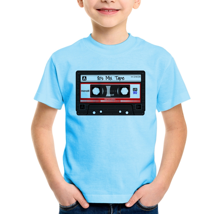 Camiseta Infantil 80's Mix Tape - Azul Bebê