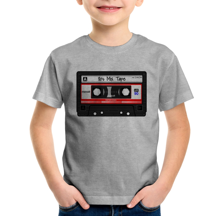 Camiseta Infantil 80's Mix Tape - Cinza