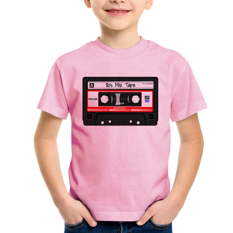 Camiseta Infantil 80's Mix Tape - Rosa Bebê