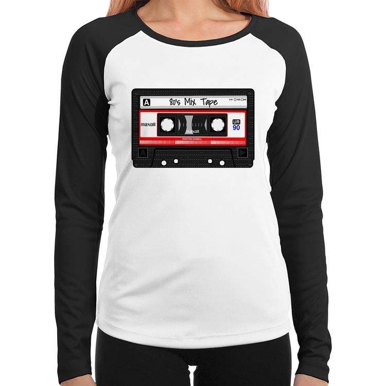 Baby Look Raglan 80's Mix Tape Manga Longa