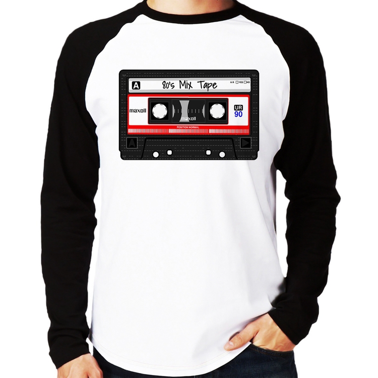 Camiseta Raglan 80's Mix Tape Manga Longa