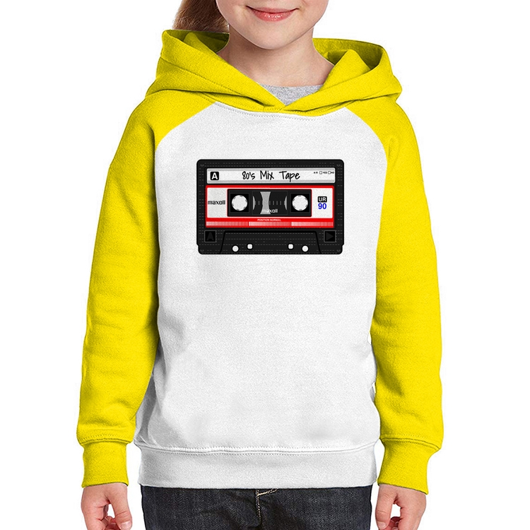 Moletom Infantil 80's Mix Tape - Branco/Amarelo