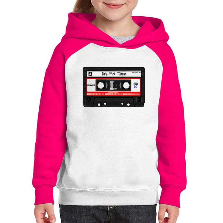 Moletom Infantil 80's Mix Tape - Branco/Rosa