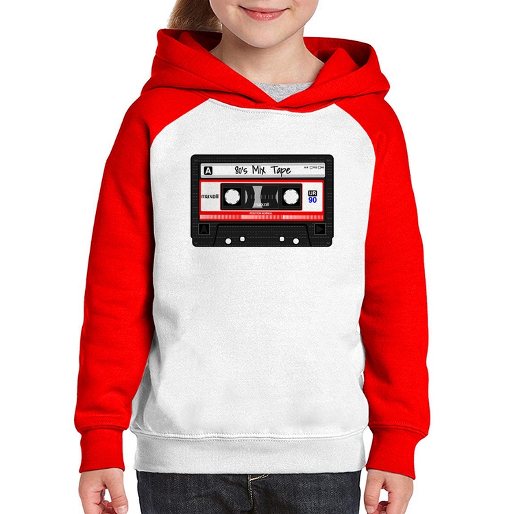 Moletom Infantil 80's Mix Tape - Branco/Vermelho