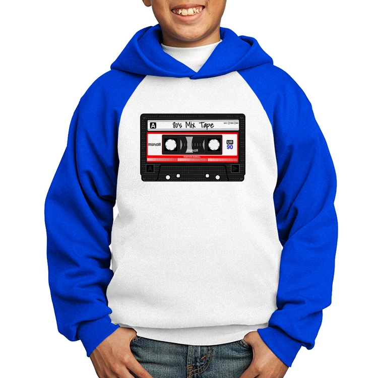 Moletom Infantil 80's Mix Tape - Branco/Azul