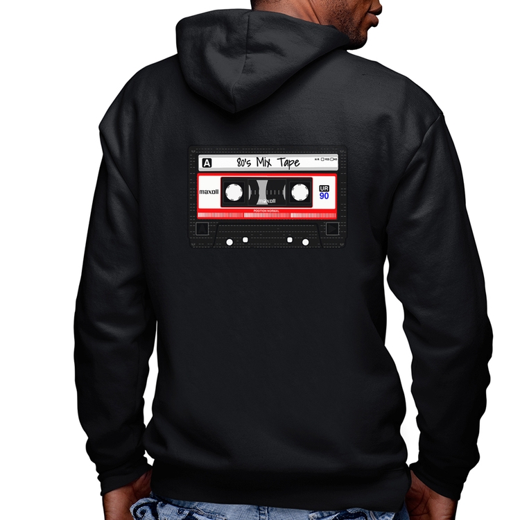 Blusa Moletom 80's Mix Tape Masculina com Capuz e Zíper