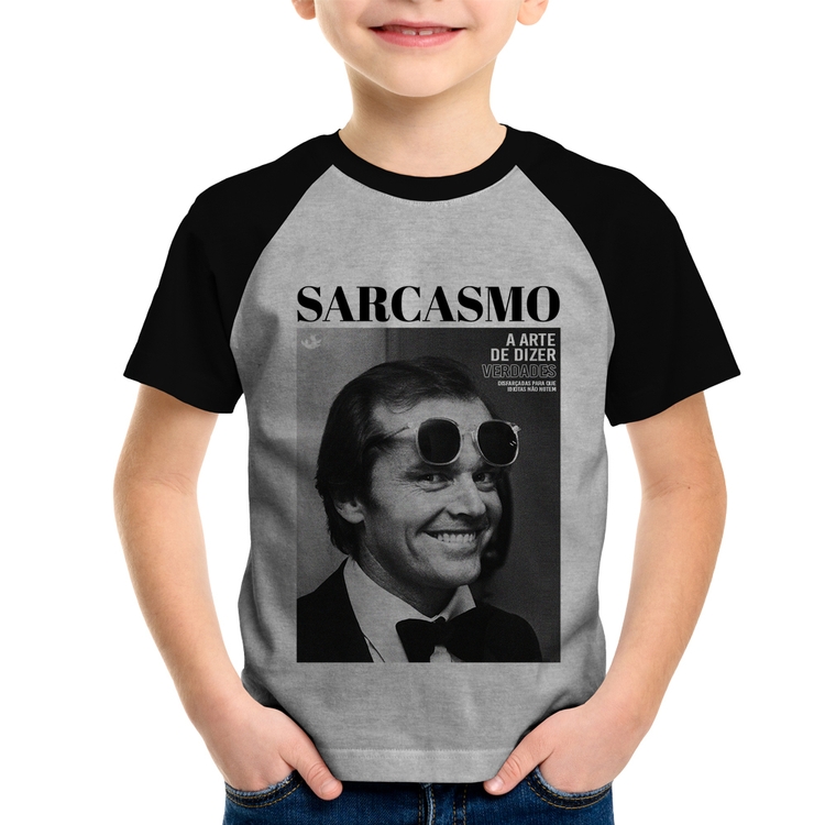Camiseta Raglan Infantil A arte do sarcasmo - Cinza/Preto