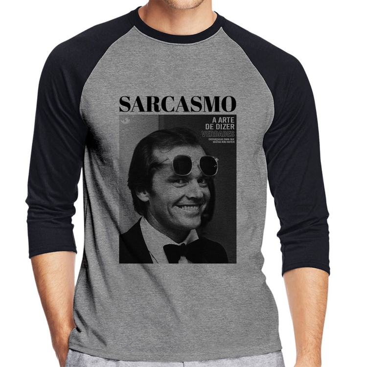 Camiseta Raglan A arte do sarcasmo Manga 3/4 - Cinza/Preto